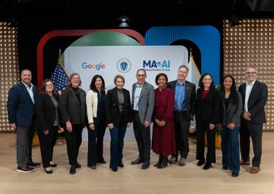 Group photo with Gov. Healey at MA AI Hub Grow with Google event
