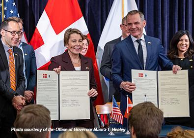 Sec. Paley, Gov. Healey, Danish Ambassador to the U.S. Jesper Møller Sørensen and Sabrina Mansur